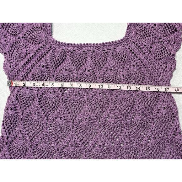 Handmade Crochet Pineapple Stitch Sweater Women Lavender Retro Open Knit Small - Picture 6 of 7